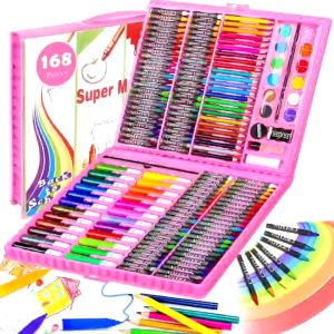 208pcs/168pcs super mega art coloring set for kids high quality crayon set color pencil set for drawing material set watercolor paint set crayons neon color pen coloring book oil pastel colorful pen water color set gift for students school supplies