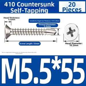 Yi Se Dian Zi | 410 Stainless Steel Countersunk Self-Tapping Drilling Screws for Color Steel Roof and Iron T-Ribs