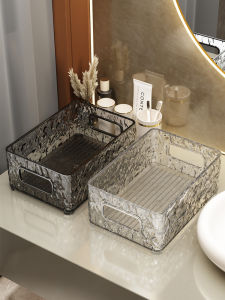 Transparent Cosmetic Storage Box Toilet Accessories Organizer Rectangular Plastic Basket Bathroom Storage Shelf Luxury Style