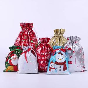 10pcs Christmas Drawstring Gift Bag Party Children Kid Candy Gift Bag Aluminum Foil Box Happy New Year Xmas Eve 2026