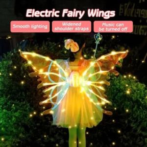 Electric Butterfly Wings Costume with Music Light Glowing Halloween Birthday Party Cosplay Dress Up