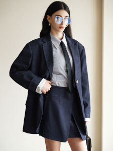 Architects ESSLIFE Eastman Handmade Shoulder Wide Lapel Acetate Suit Skirt Set Commute Style Straight Leg Pocket Detail