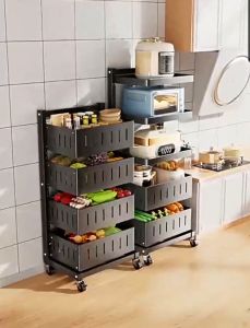 Kitchen pot multi-layer storage household vegetable pot multi-functional mobile pot storage rack