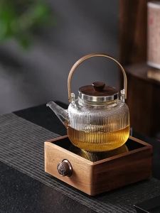 JISU | Bình Trà Điện Nhỏ Gỗ Hạt Dẻ Kính Chống Nóng với Thiết Kế Tách Nước