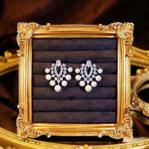 SEQUITO Noble Bridal Wedding Party Ear Jewlery Pave Setting AAAAA CZ Zirconia White Gold Plated Pearl Hollow Drop Earrings SE1040