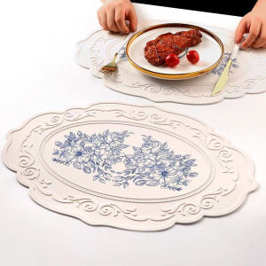 Silicone Oval Placemat Flower Embossed Large Lace Tablemat Non-Slip Korea Platter Mat Dining Dinner Tableware Cup Coasters