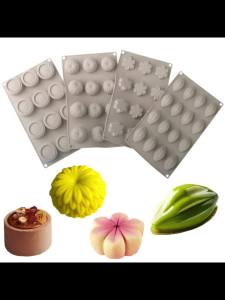 Khuôn Nướng Bánh Silicon Hình Hoa Cúc Hạt Cà Phê Và Hoa Anh Đào 12 Lỗ Lõm Hình Trụ Thân Thiện Với Môi Trường Dùng Làm Bánh Tự Làm