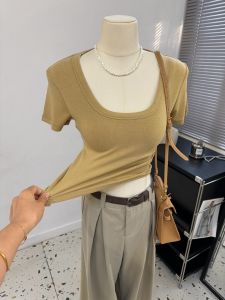 เสื้อยืดคอกลมแขนยาวทรงพอดีตัวสำหรับผู้หญิง เสื้อเชิ้ตทรงเข้ารูปลำลอง ทรงเข้ารูป แขนยาว คอกลม ทรงพอดีตัว