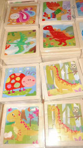 Hntob 12pcs/Pack 11*11cm Wooden Mini Puzzle Animals Kids Jigsaw Early Educational Toys Random Pick