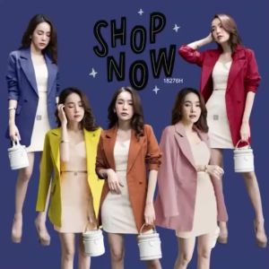 P18276 Set 3 ชิ้น เสื้อสูทเบลเซอร์ + ครอปสายเดี่ยว + กระโปรงทรง A