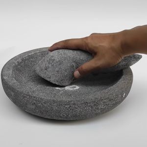 Cobek Batu Asli + Ulekan Munthu Muntu Asli Muntilan Merapi - 26 cm