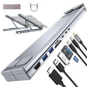 Eight in One USB C Laptop Docking Station Stand USB C Hub Adjustable 10-17in Laptop Stand Portable Design for PCTablet