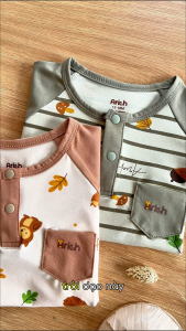 Bộ dài tay thu đông cổ trụ Arich vải sợi tre pettit cao cấp cho bé trai gái từ 9 tháng - 6 tuổi