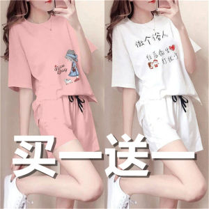 ชุดกีฬาลำลองแขนสั้นขาสั้นไซส์ใหญ่สำหรับผู้หญิง ชุดสองชิ้น ทรงสลิมฟิต ฤดูร้อน 2022 ใหม่ สำหรับนักเรียน ชุดกีฬาลำลอง