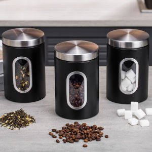 1/3Pcs Stainless Steel Storage Jar Coffee Bean Tealeaf Sugar Food Sealed Storage Container with Visual Window Kitchen Sealed Jar