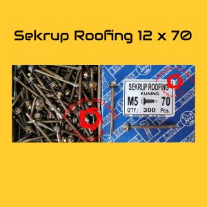 (50 pcs) Sekrup Roofing Moon Lion 12x70 / Sekrup Roofing Kuning 7cm