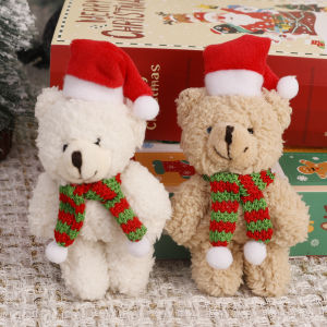 YESPERY Christmas Plush Bear Scarf Gifts Kids Cute Brown White Bear Christmas Drop Ornaments Home Decor Cake Toppers