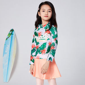 Luoke 小孩泳装 New Childrens Swimsuit Split Long Sleeve Pants Banana Leaf Girls Sun proof Swimsuit