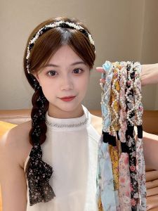 Retro Beaded Hairband Womens 2025 New High-End Feeling Sash Hairband Braided One-Step Hair Clip Summer Scarf Headband