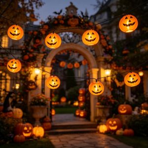 1PC 10/20LED Solar-powered Pumpkin Lantern String Light Suitable For Halloween Outdoor Yard Haunted House Decoration