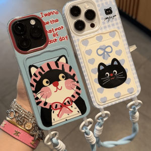 Mrhaha dây ví giữ thẻ vỏ điện thoại cho iPhone 16 Promax iPhone 15 Promax iPhone 15 cộng với 16 14 13 12 11 Pro Max 7 cộng với XR XS Max hoạt hình dễ thương mèo với dây đeo 2024 phong cách Ins mới vỏ điện thoại Silicone bảo vệ Bìa