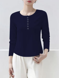เสื้อยืดคอกลมแขนยาวผู้หญิง ทรงหลวม ทรงเข้ารูป ปกปิดหน้าท้อง ทรงพอดีตัว ผ้าโมดอล สไตล์เกาหลี เสื้อชั้นในฤดูใบไม้ผลิและฤดูใบไม้ร่วง