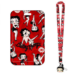 Betty Boop | Betty Boop series anime bus card holder campus meal card work ID card cartoon girl school ID badge slide cover with lanyard