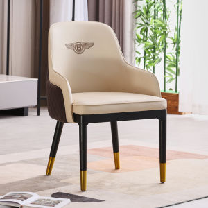 Luxury Wooden Dining Chair with Top Layer Cowhide Backrest for Home Use And Showrooms Metal Element Customizable Adult Chair