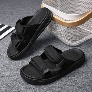 Mens Summer Outdoor Beach Casual Anti-slip Slip-On Shoes Lightweight Flat Heel Rubber Bottom Youth Trend Solid Color Sandals