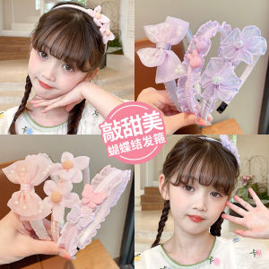 Princess Crown Headband for Girls Cute Baby Mesh Butterfly Knot Anti-Slip Hair Accessories Korean Style Children's Fashion