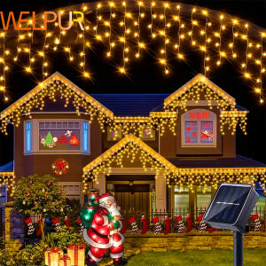 Outdoor Icicle lights String Warm White Christmas Lights Waterproof Eaves Lights for Yard Party Indoor Holiday Decoration