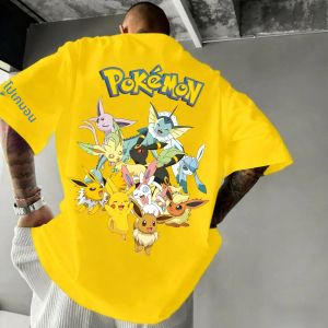เสื้อยืดลายการ์ตูนโปเกมอน อีวุลชั่น สำหรับผู้ชายและผู้หญิง รุ่นใหม่สำหรับฤดูร้อน สไตล์ฮาราจูกุ อเนกประสงค์ ลำลอง ทรงหลวม สไตล์ Y2K เสื้อคู่พ่อแม่ลูก