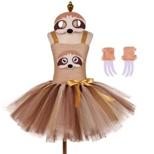 Cute Cartoon Puffy Skirt Outfit for Little Girls Halloween Stage Performance Clothes Kids Brown Tulle Outfit Christmas Dress