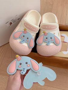 Trendy Color Block Elephant Print Flip Flops Womens Outdoor Wear Anti-Slip Summer Head Cover Slippers Casual Hollow out Design