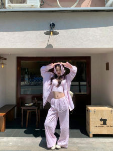 VKSOD | Summer New Womens Lazy Style Long Sleeve Sun Protection Shirt Strap Casual Pants Three-piece Set Loose Feel Long Pants