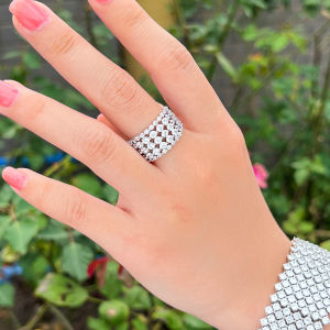Sequito có giá trị trang sức nữ mạ vàng trắng đầy đủ Pave thiết lập vòng AAA Zircon Lập Phương Chất lượng cao Phụ Nữ tham gia có thể điều chỉnh nhẫn đeo ngón tay trang phục đồ trang sức sr133