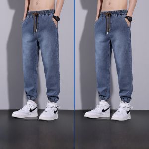 ROMON | Romon Elastic Waist Jeans Men Summer Thin Trendy Loose Cuffed Harem Nine Points Casual Long Pants Youth Wear Resistant
