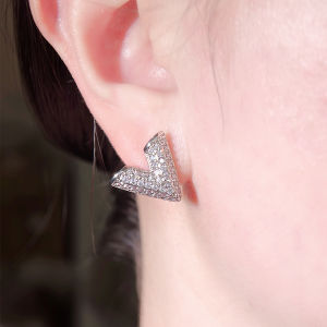 Sequito cao quý đính hôn phụ nữ trang sức Tai đầy đủ Micro Pave sáng bóng AAA đá Cubic Zirconia V hình dạng mạ bạc bông tai dạng núm nhỏ SE977