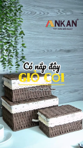 Giỏ Đựng Đồ Có Nắp Vải Hoa Nâu ANKAN - Giỏ Đựng Đồ Ăn Vặt/Trang Trí Trong Nhà/Spa/Khách Sạn