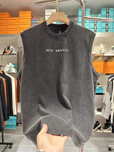 Retro American Brand Mens Sleeveless Vest Loose Fit Summer Washed Half Sleeve High End Feeling Water Washed Top Youth Trend