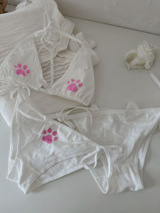 เซ็ตกางเกงในรูปกรงเล็บแมวสไตล์ญี่ปุ่นสาวอ่อนโยนสองมิติกางเกงในสาวแบ๊วบิกินี่คอสเพลย์ชุดชั้นในผูกเชือก