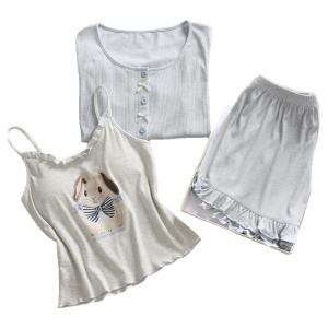 MiiOW | Cat Woman Sleepwear Set With Chest Pad Thin Short Sleeve Home Clothes Sweet Style Youth Suitable Polyester Blend Summer Outfit