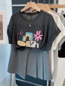 JIANDIYA | Floral Crew Neck Dropping Shoulder Summer New T Shirt