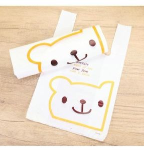 ( 90-100PCS ) White Cute Cat Printed Lovely Shopping Vest Bags White Supermarket Plastic Bags Takeaway Bag With Handle Food Packaging Carry Out Bags Fruit Bags Pouch Carry Plastic Bags Garbage Bags