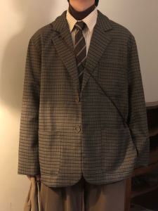 Retro Japanese Style Checkered Casual Loose Mens And Womens Suit Jacket Spring Autumn Street Style Small Western Clothes