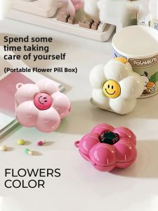 Portable Dopaamine Flower Pattern Medicine Storage Box Personal Dosage Organizer Food Grade Travel Pill Container Divided Sealed