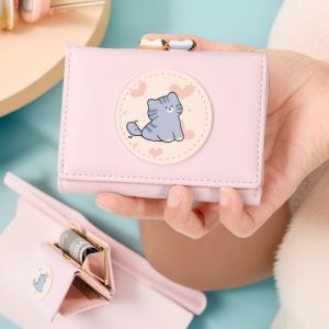 Short-sleeved ladys wallet - Korean version made of PU cute cartoon cat design three-fold coin pocket multi-functional fold