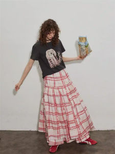 Váy Dài Chữ a Cạp Cao Họa Tiết Kẻ Caro Phong Cách Pháp Hai Lớp Váy Dài Mùa Xuân Thu Mới Váy Dài Chữ a Váy Dài