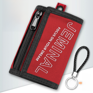 Tri-Fold Canvas Necktie Small Wallet for Female Students and Boys Japanese and South Korean Style Velcro Closure Multi-Compartment Interior with Photo Position and Change Bit