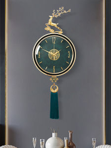 Accessible Luxury Wall Clock Brass Lucky Deer Decorative Living Room Clock New Chinese Style Noiseless Clock Wall Hanging For Home Hallway Quartz Clock